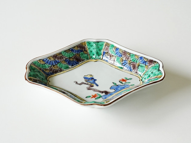 新道工房 色絵猛禽図隅入菱形向付