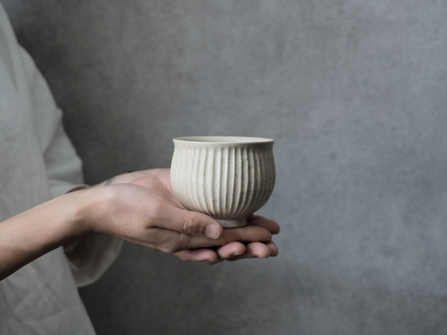 江口智己 わら灰釉鎬湯呑み