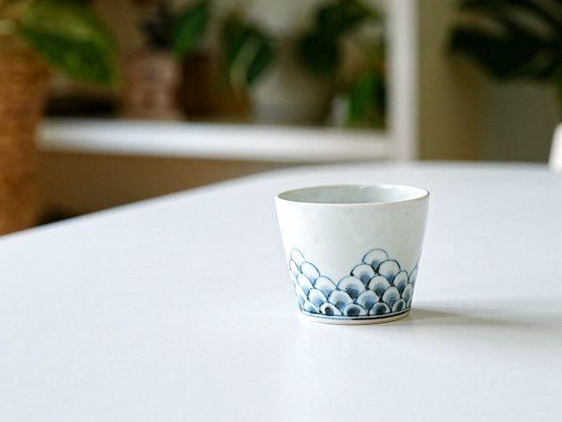 そば猪口」色絵青海波稲束文猪口 そば猪口」色絵青海波稲束文猪口