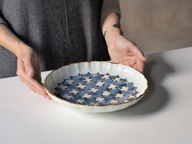 山口利枝 市松に蓮花形7.5寸深皿