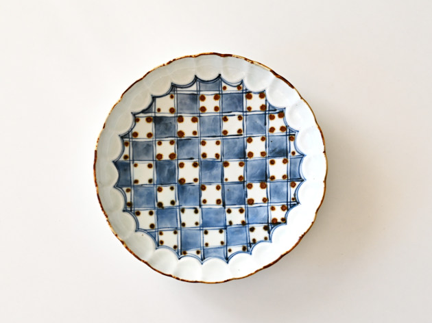 山口利枝 市松に蓮花形7.5寸深皿