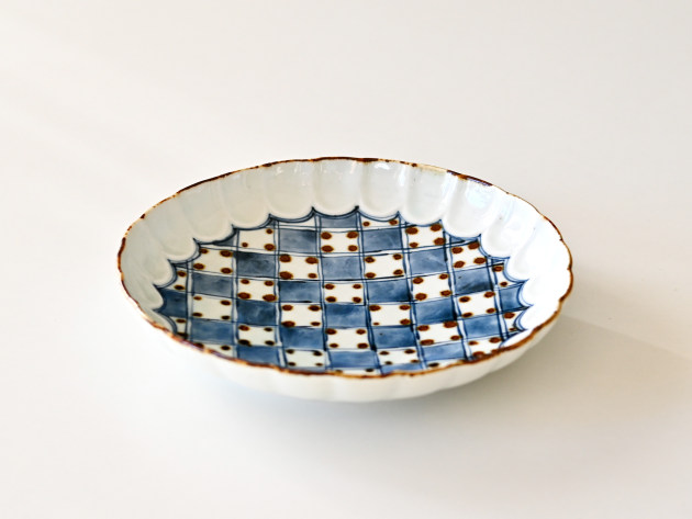 山口利枝 市松に蓮花形7.5寸深皿