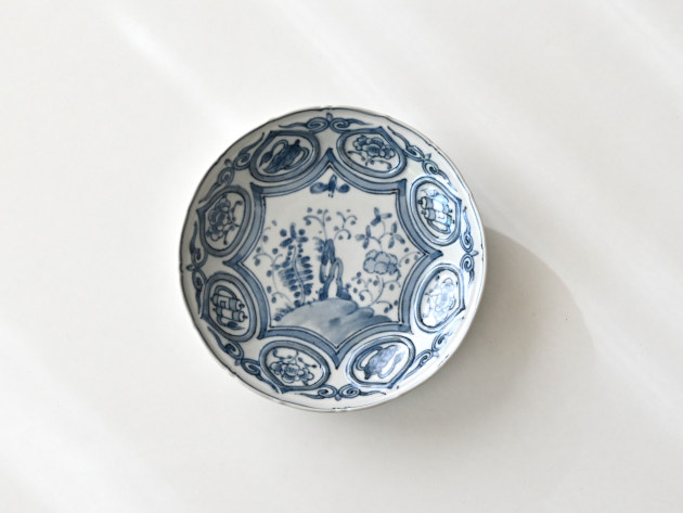 豊増一雄 染付5寸芙蓉手皿（猪目）