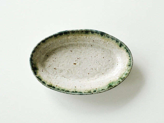 松村英治 オーバル小皿（ふち青緑）